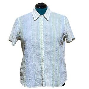 Christopher & Banks Women’s Stretch Button Up Blouse with Soft Spring Colors